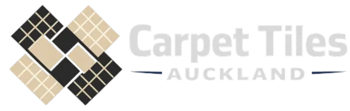 Official Carpet Tiles Auckland logo with light grey and blue text on a black background.